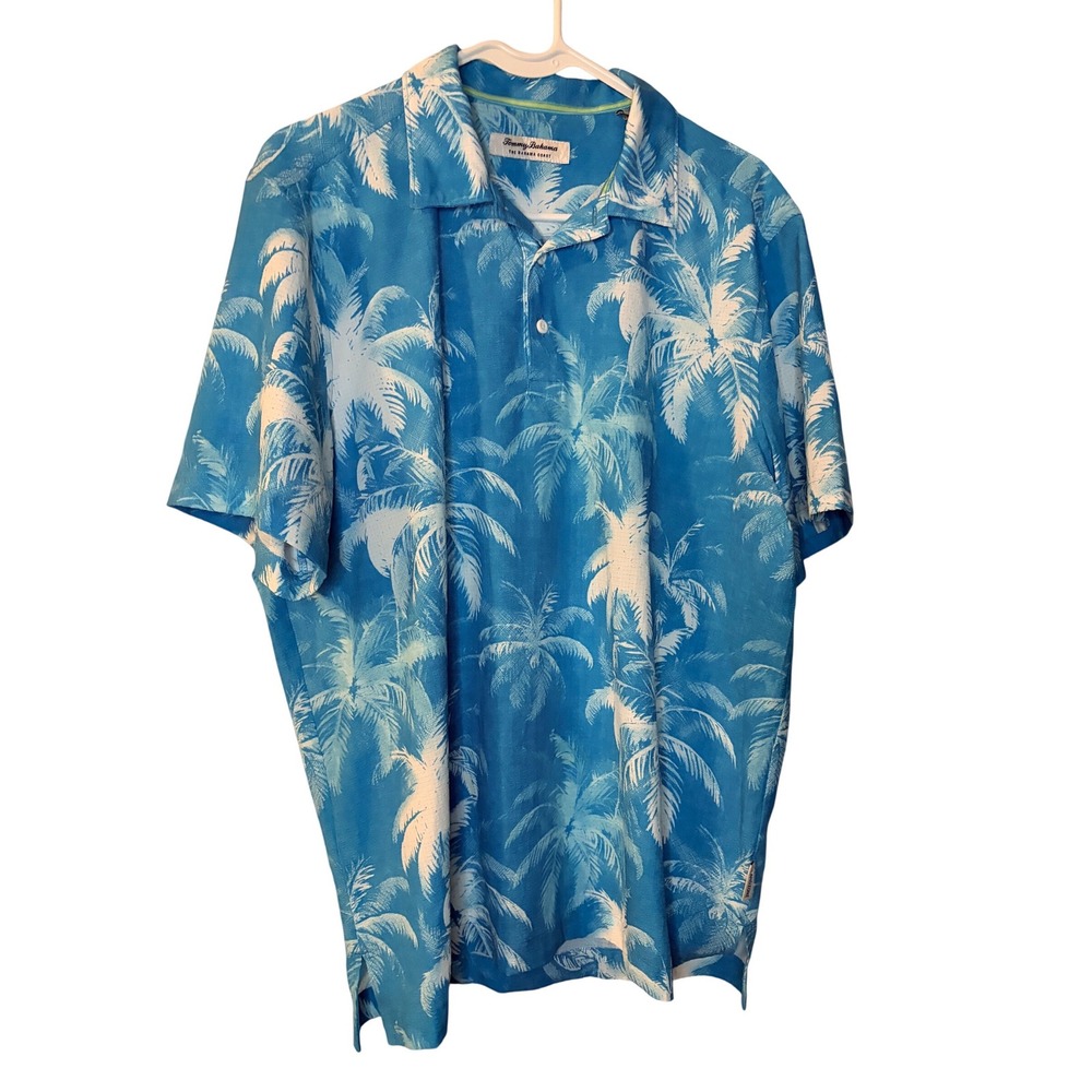 Tommy Bahama Bahama Coast Mens Medium Blue Palm Tree Tropical Polo Shirt